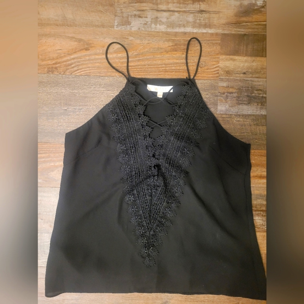Wayf Black Ruffled Camisole Top
